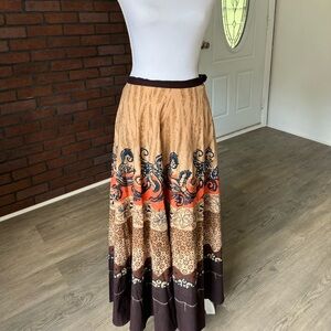Magic M Boho Paisley Maxi Skirt Brown Tan Border Print